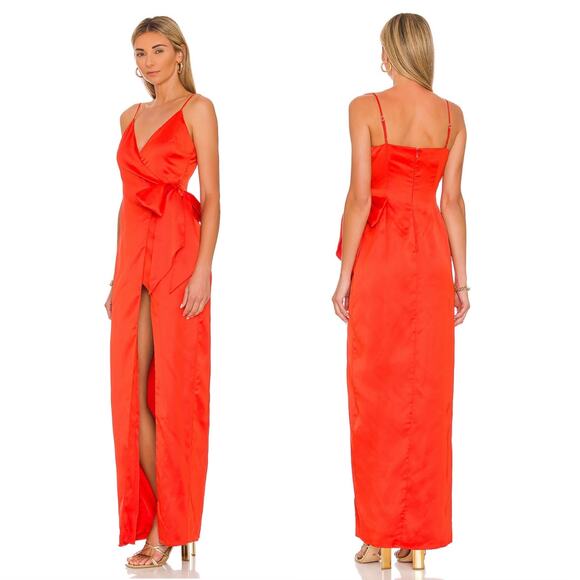 Lovers & Friends Mackenzie Gown Red Wrap Maxi Dress Sz XL Satin Sleeveless - Picture 2 of 12